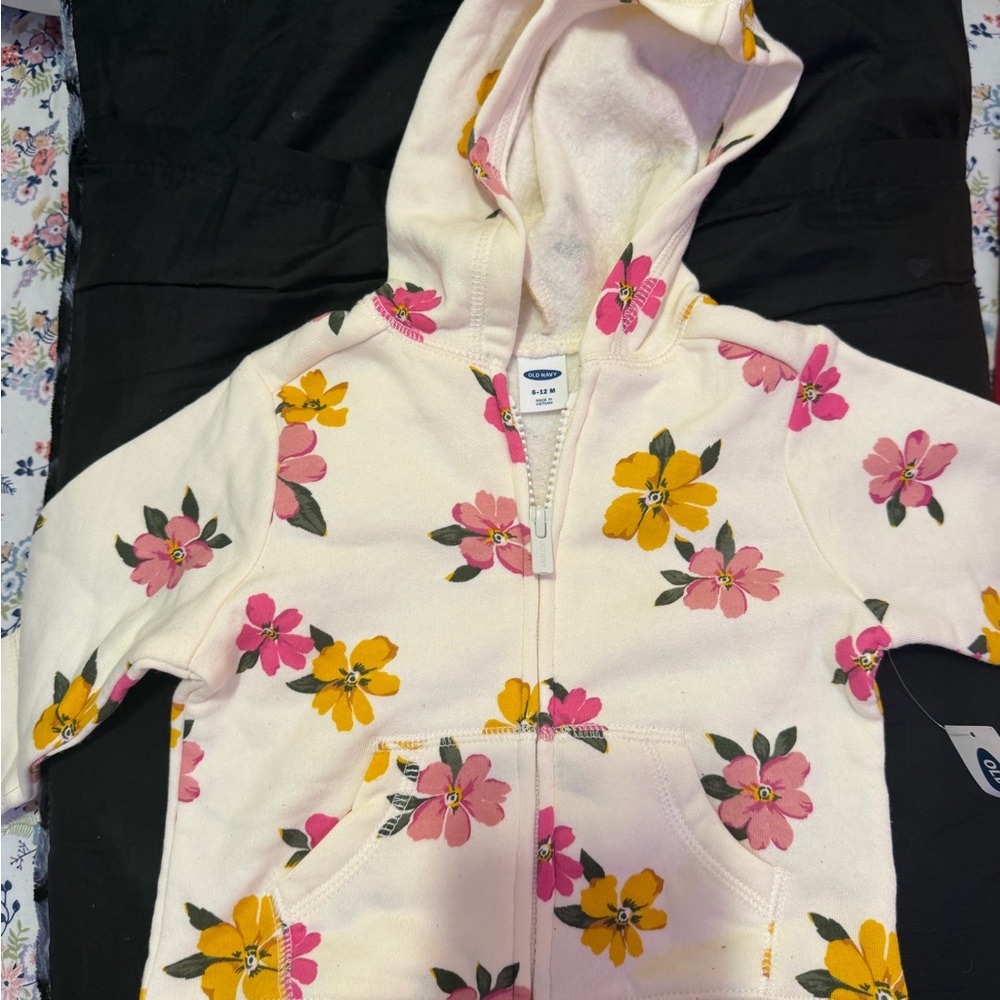 Old Navy Kids Floral Hoodie - White with Pink and Yellow